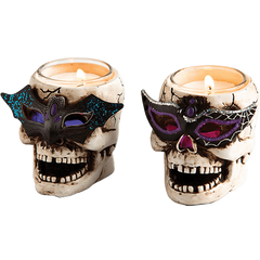 Cypress LED Skull Tealight Holder with Glitter (Set of 2)